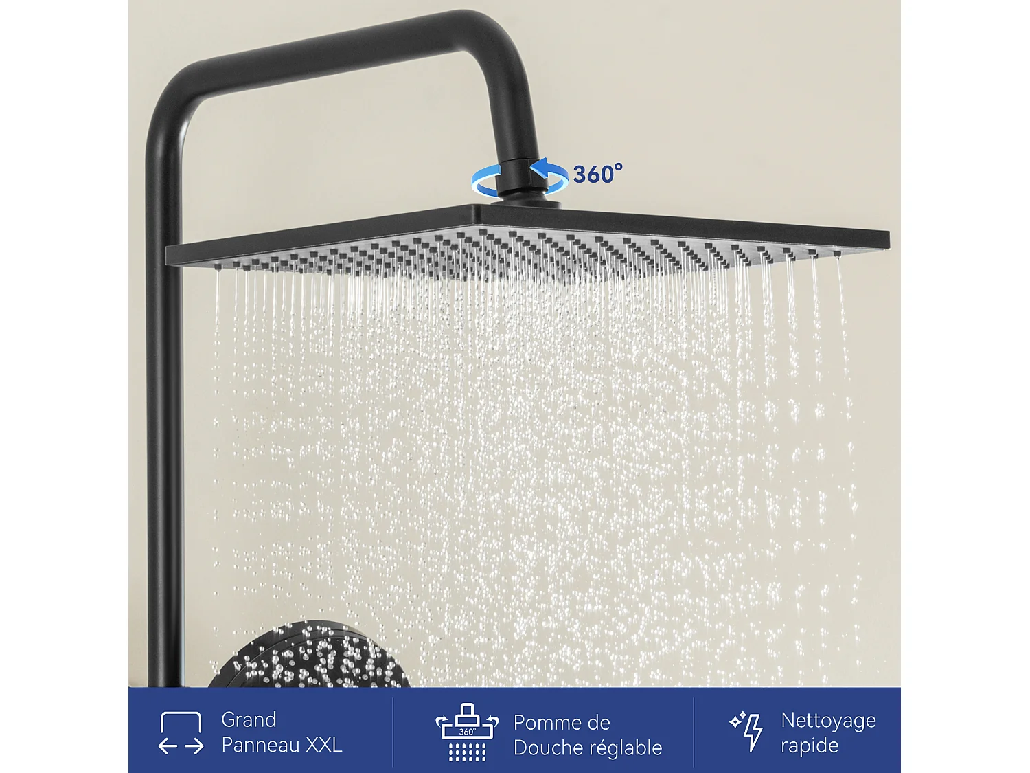 Colonne de Douche sans Robinetterie Réglable Colonne Douche pour Baignoire Ensemble Douche acve Douchette Douche Pommeau de Douche, Noir