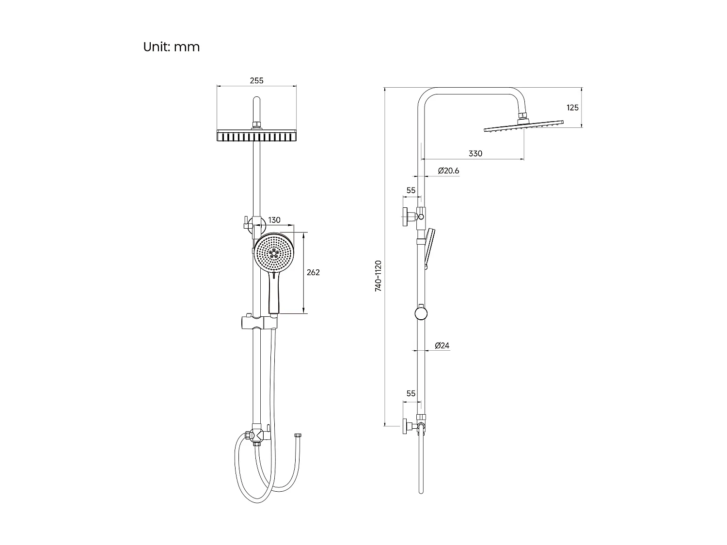 Colonne de Douche sans Robinetterie Réglable Colonne Douche pour Baignoire Ensemble Douche acve Douchette Douche Pommeau de Douche, Noir