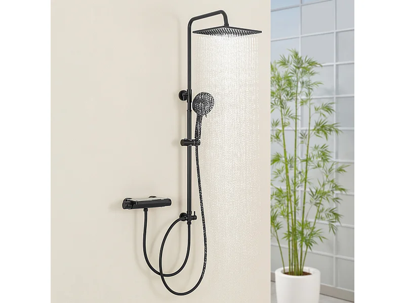 Colonne de Douche sans Robinetterie Réglable Colonne Douche pour Baignoire Ensemble Douche acve Douchette Douche Pommeau de Douche, Noir