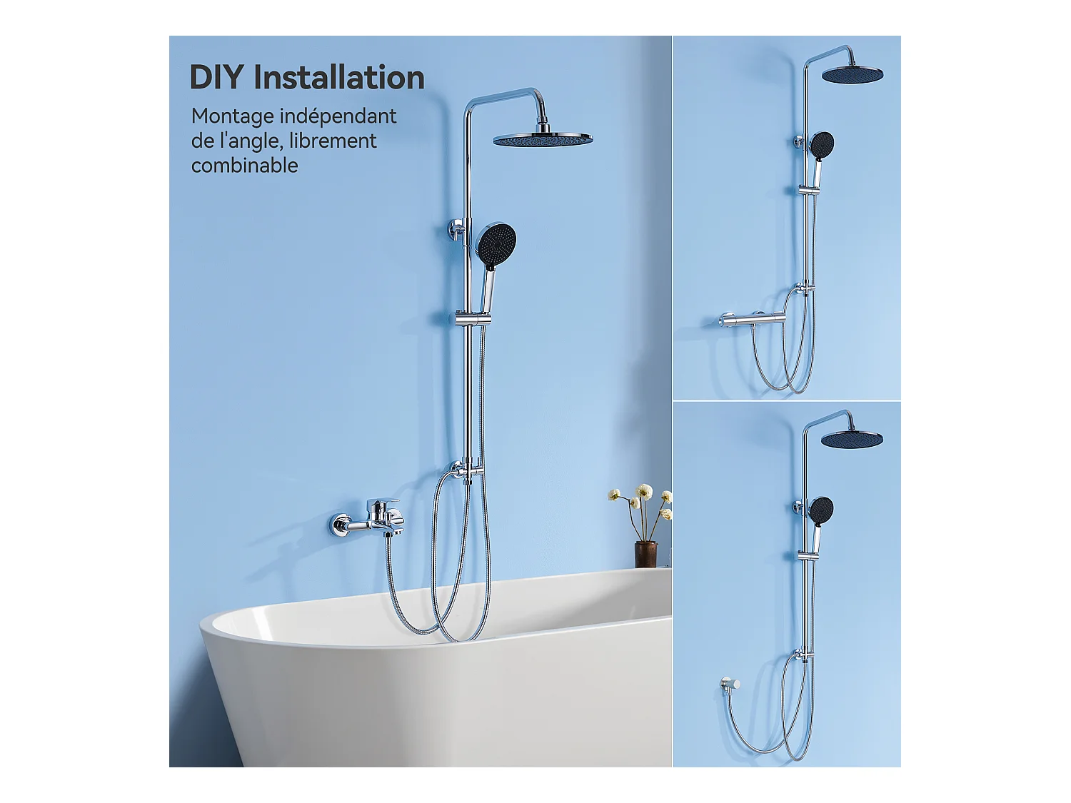 Colonne de Douche sans Robinetterie Réglable Colonne Douche pour Baignoire Ensemble Douche acve Douchette Douche Pommeau de Douche