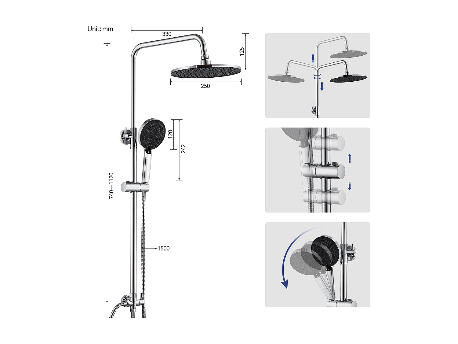 Colonne de Douche sans Robinetterie Réglable Colonne Douche pour Baignoire Ensemble Douche acve Douchette Douche Pommeau de Douche