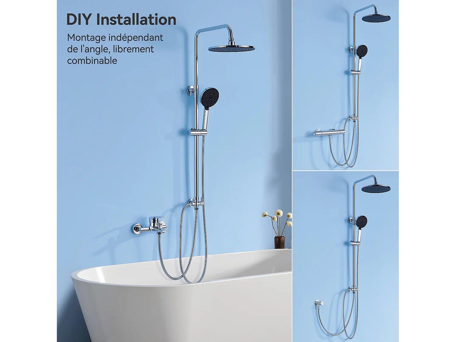 Colonne de Douche sans Robinetterie Réglable Colonne Douche pour Baignoire Ensemble Douche acve Douchette Douche Pommeau de Douche