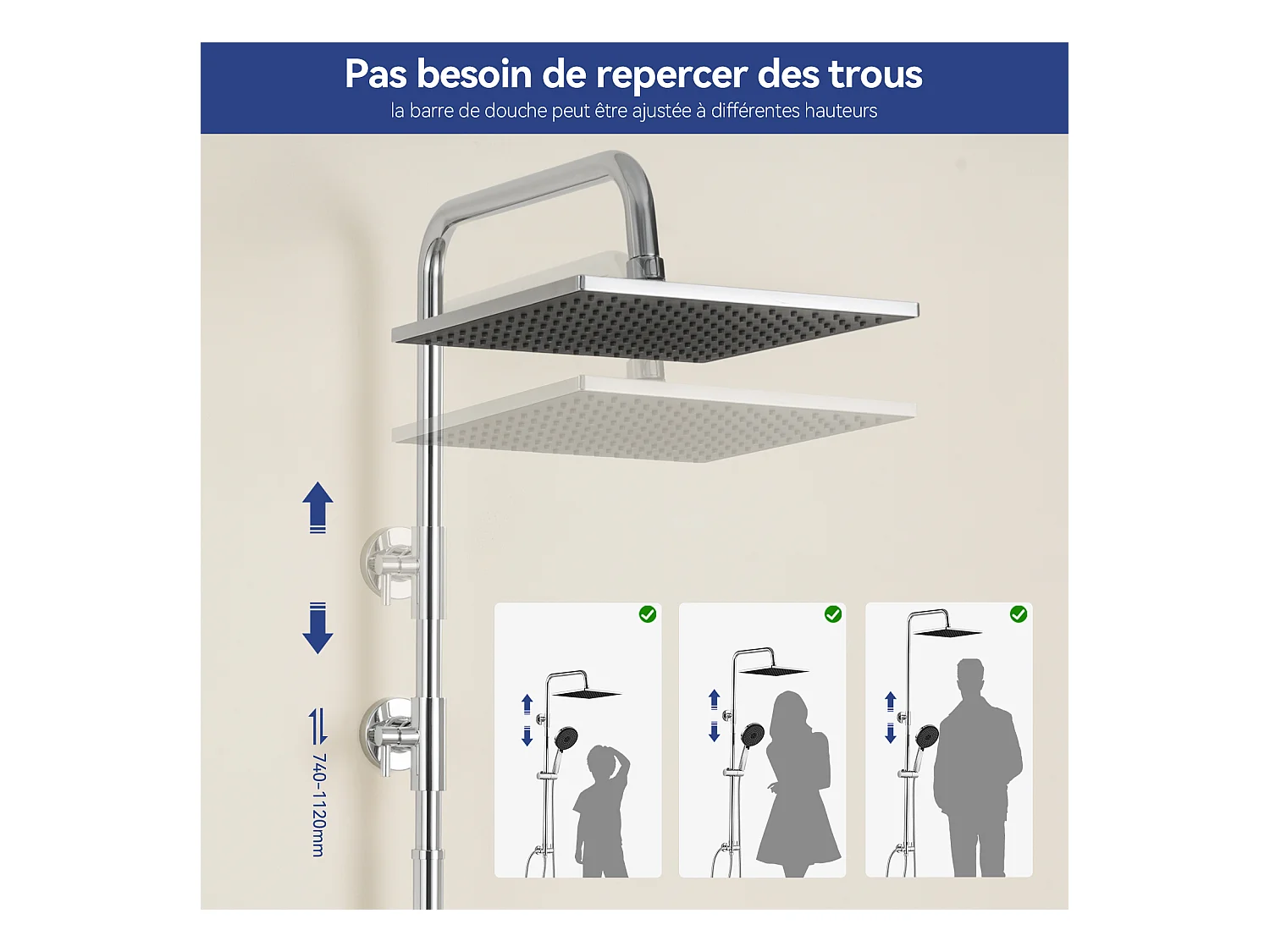 Colonne de Douche sans Robinetterie Réglable Colonne Douche pour Baignoire Ensemble Douche acve Douchette Douche Pommeau de Douche
