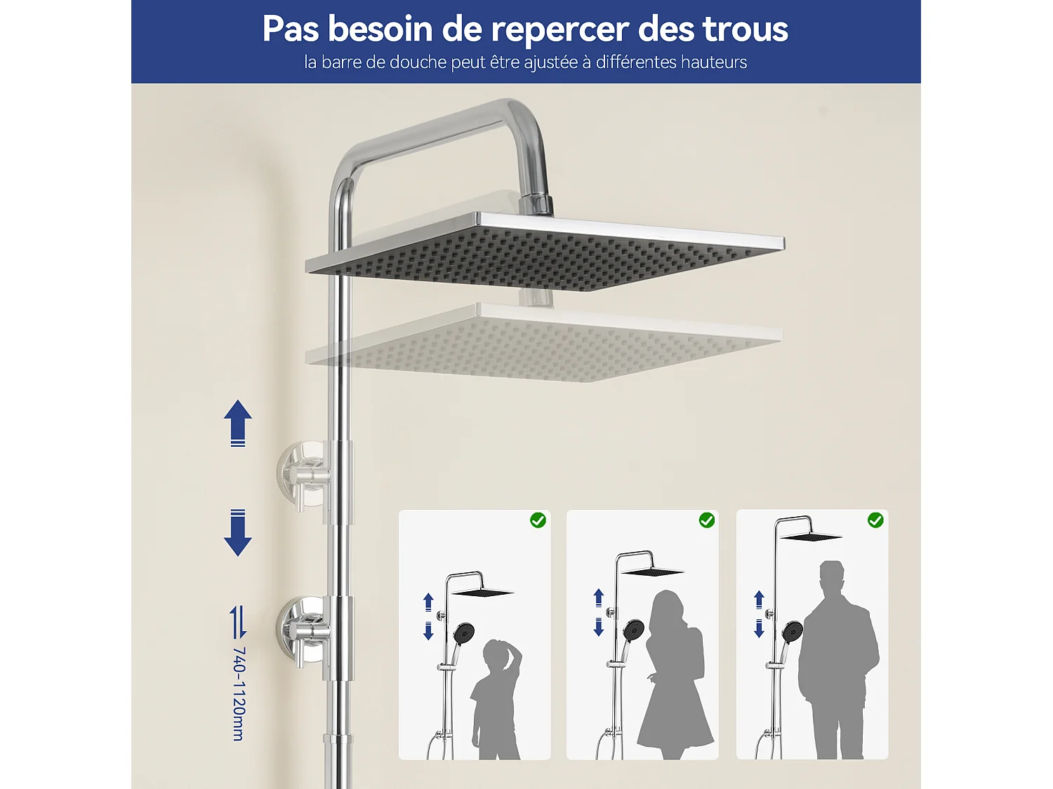 Colonne de Douche sans Robinetterie Réglable Colonne Douche pour Baignoire Ensemble Douche acve Douchette Douche Pommeau de Douche