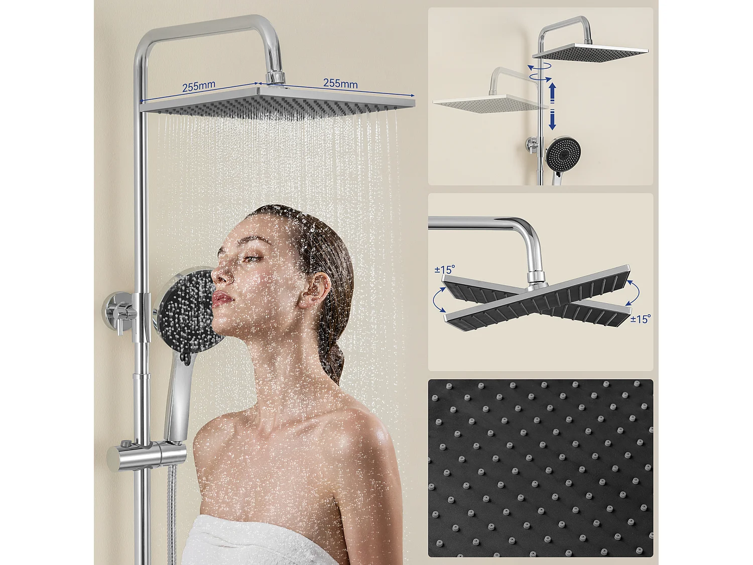 Colonne de Douche sans Robinetterie Réglable Colonne Douche pour Baignoire Ensemble Douche acve Douchette Douche Pommeau de Douche