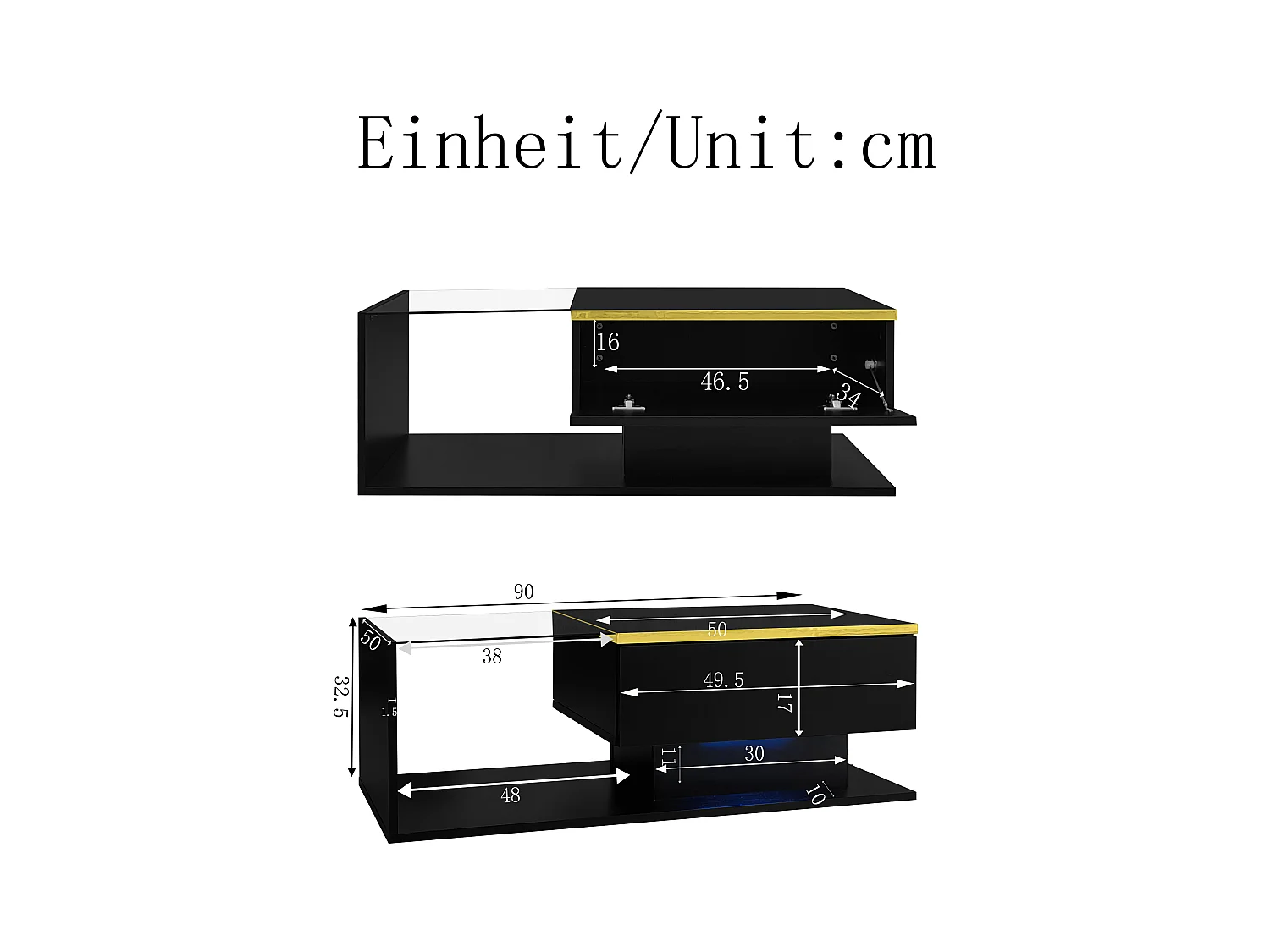 Mesa de centro moderna em vidro com iluminação LED - painéis de partículas - preto