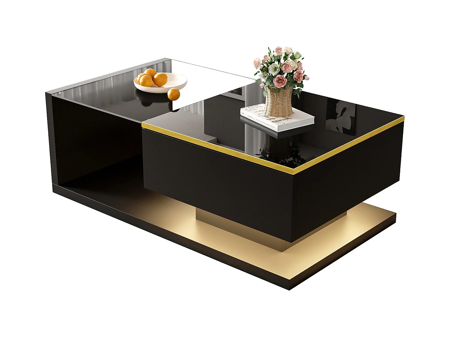 Mesa de centro moderna em vidro com iluminação LED - painéis de partículas - preto