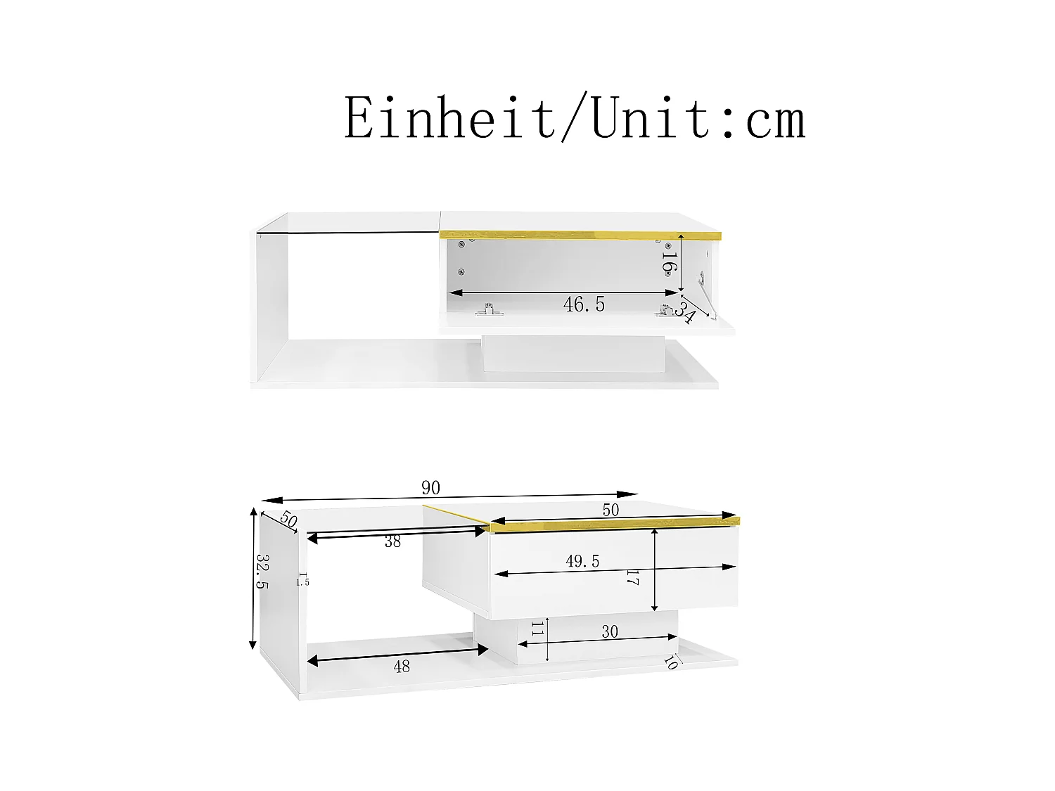 Mesa de centro moderna em vidro com iluminação LED - painéis de partículas - branco