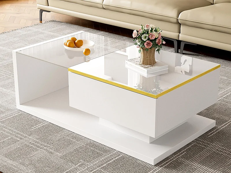 Mesa de centro moderna em vidro com iluminação LED - painéis de partículas - branco