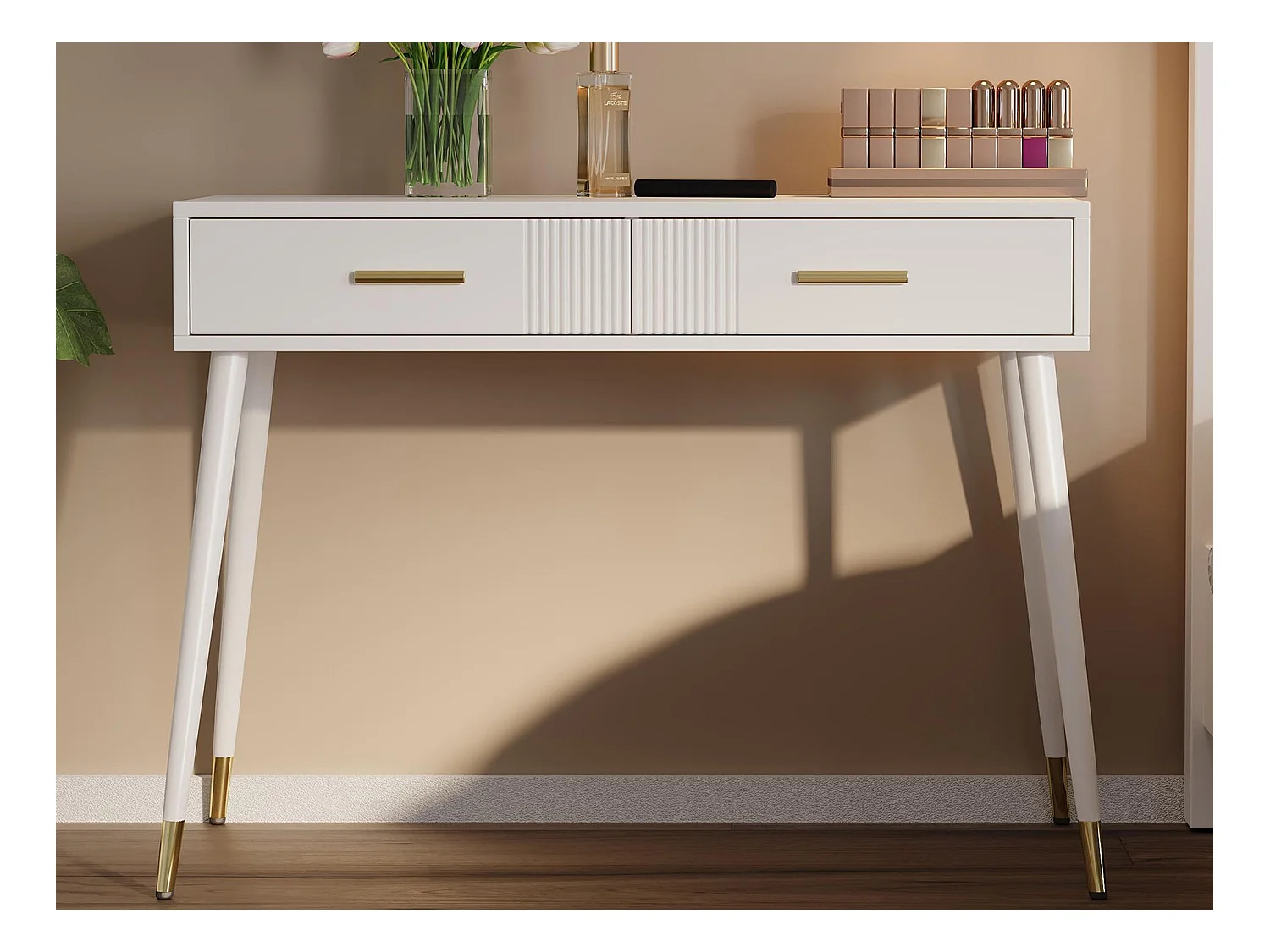 Penteadeira 100x40x76 cm - com 2 gavetas - pernas de metal - branco (sem espelho)