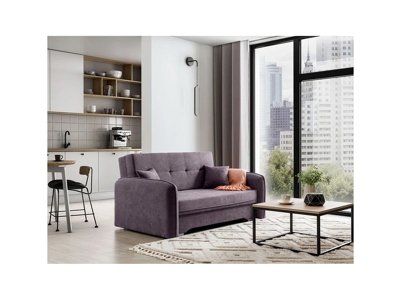Canapé convertible 2 places SORAYA en tissu - Violet