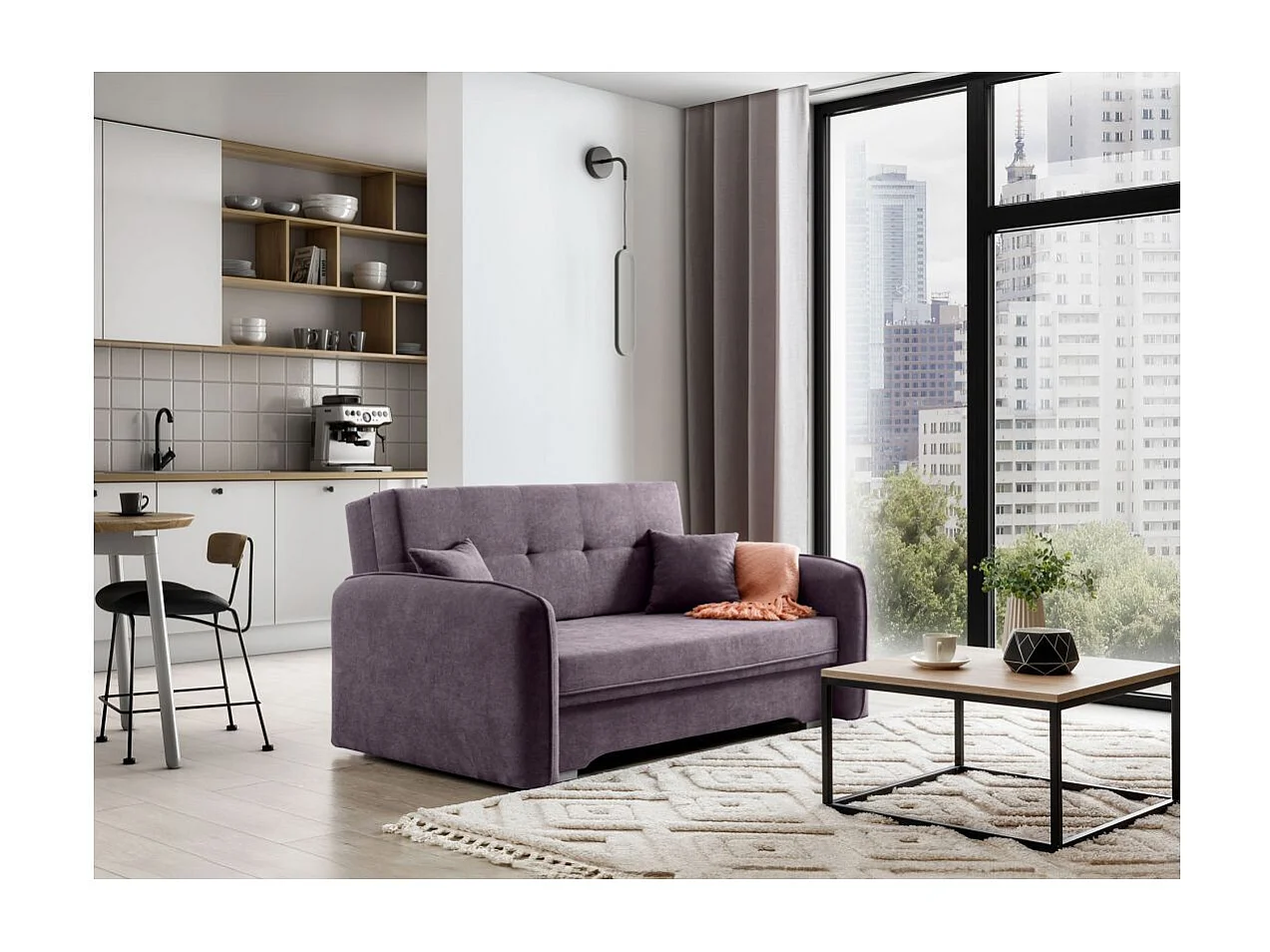 Canapé convertible 2 places SORAYA en tissu - Violet
