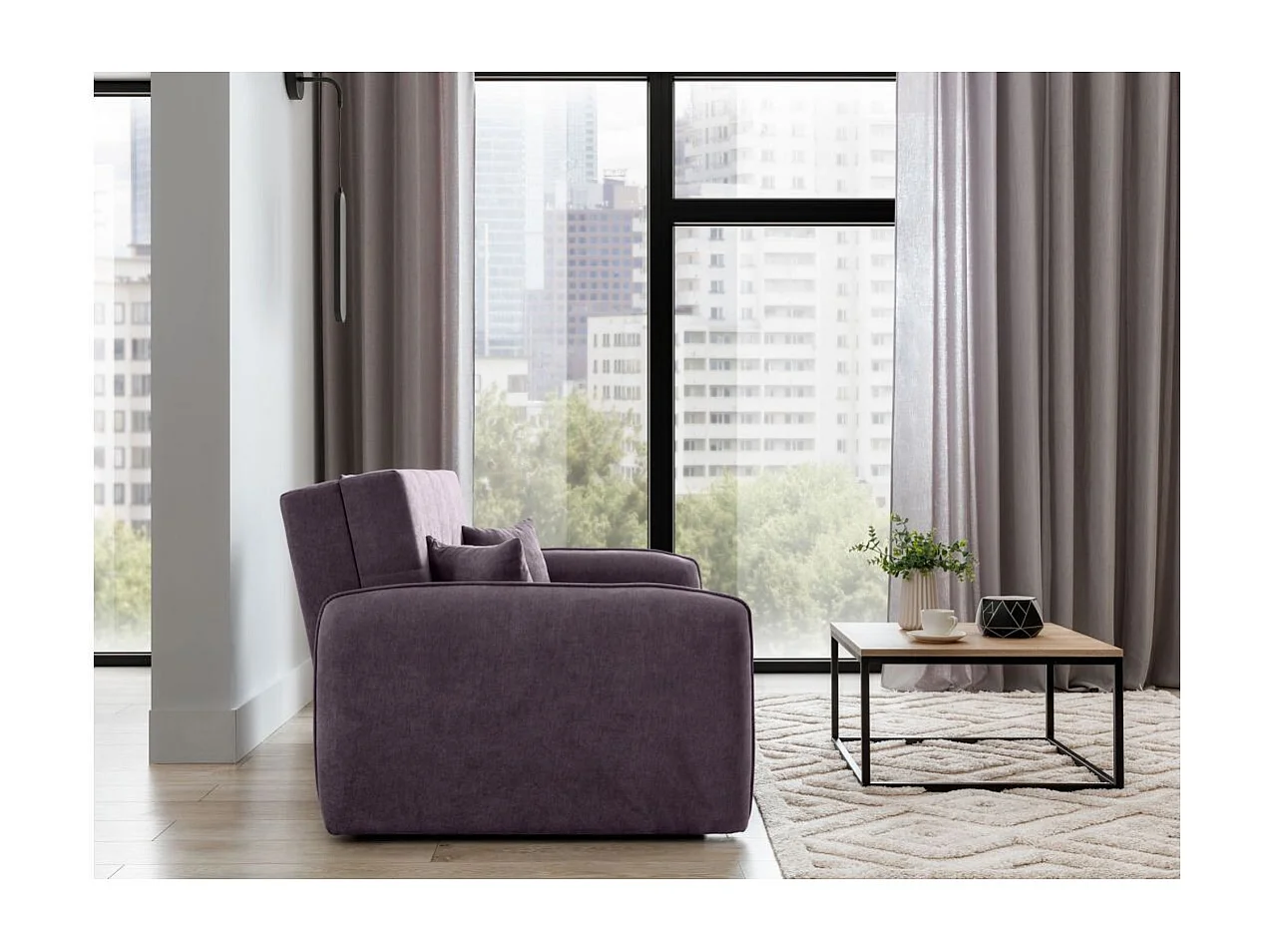 Canapé convertible 2 places SORAYA en tissu - Violet