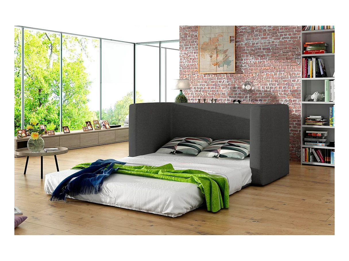 Canapé convertible 2 places TALIA en tissu - Gris clair/gris perle