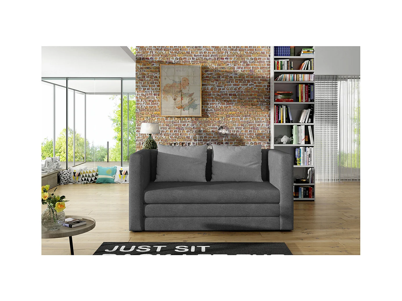 Canapé convertible 2 places TALIA en tissu - Gris clair/gris perle