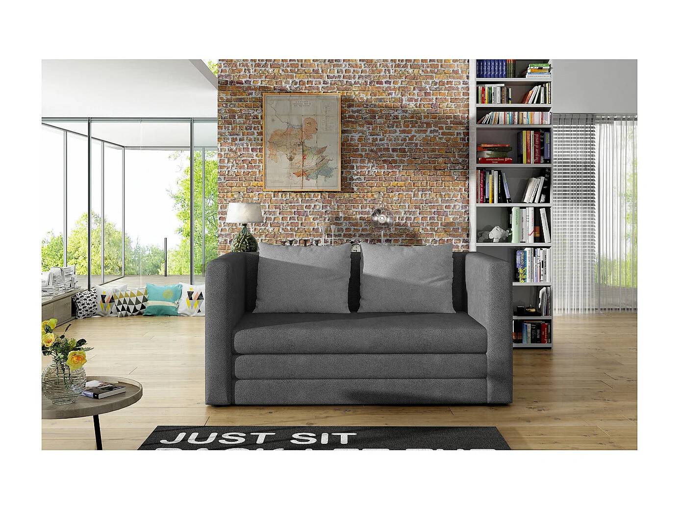 Canapé convertible 2 places TALIA en tissu - Gris clair/gris perle