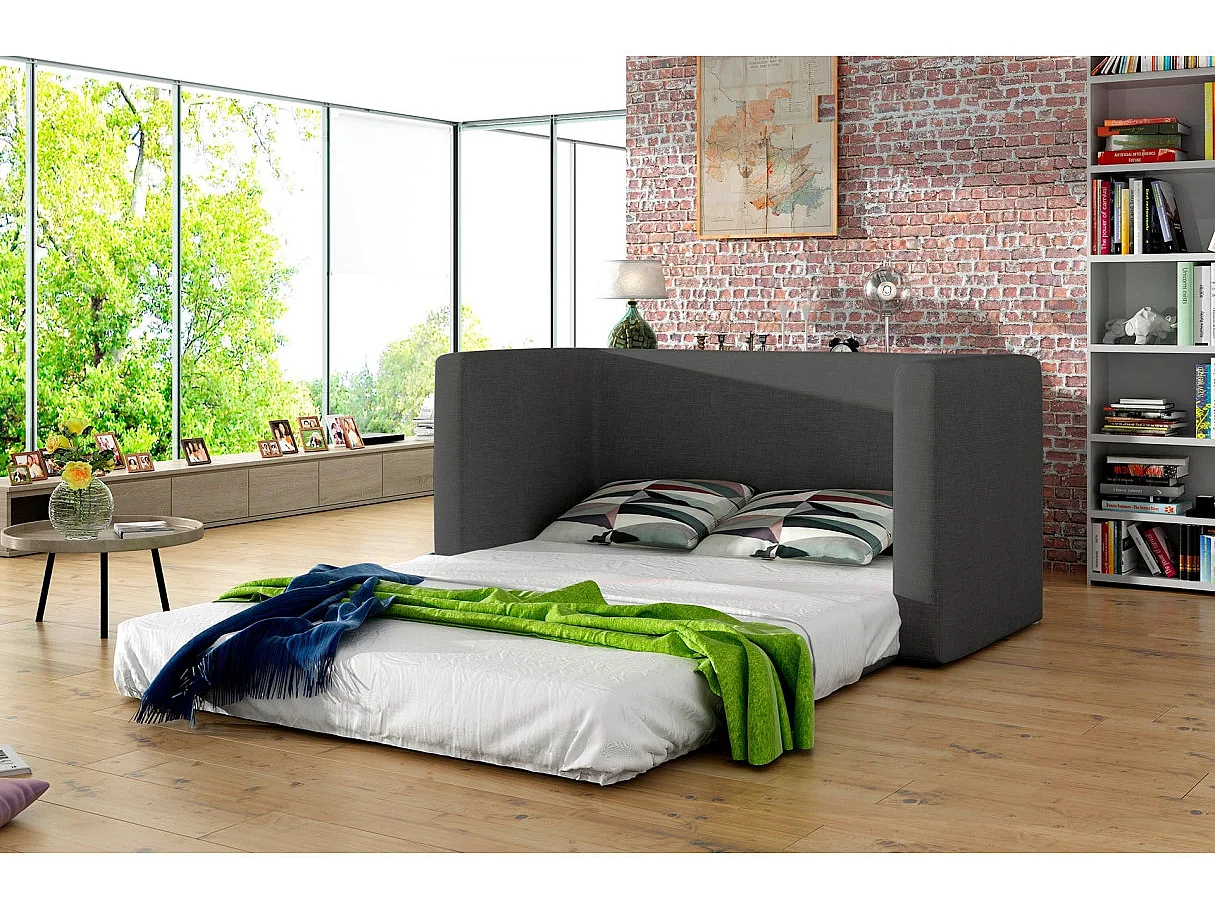 Canapé convertible 2 places TALIA en tissu - Gris clair/gris perle