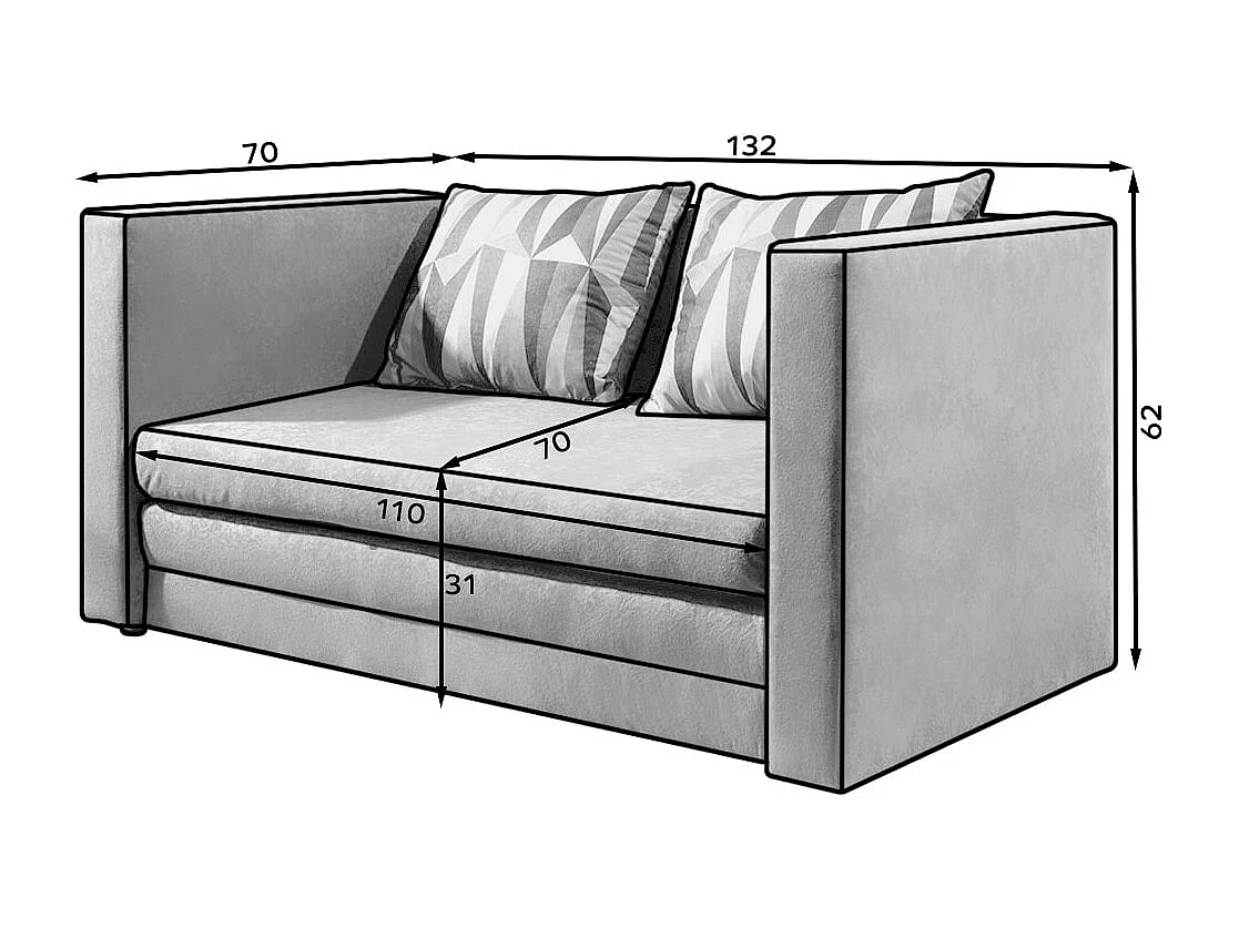 Canapé convertible 2 places TALIA en tissu - Gris clair/gris perle