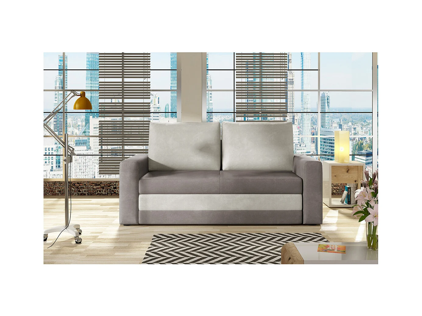 Canapé convertible 2 places ZORA en tissu - Taupe