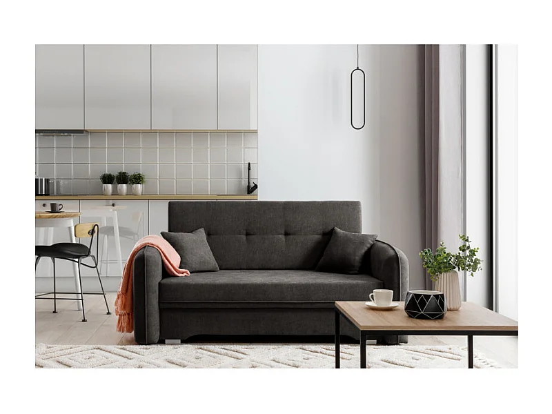 Canapé convertible 2 places SORAYA en tissu - Gris anthracite