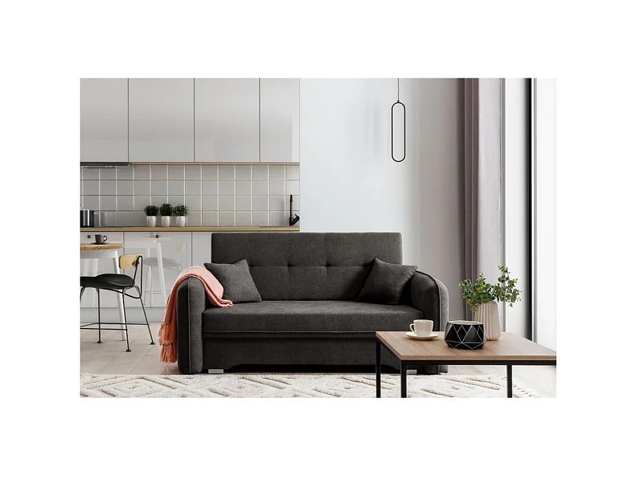 Canapé convertible 2 places SORAYA en tissu - Gris anthracite