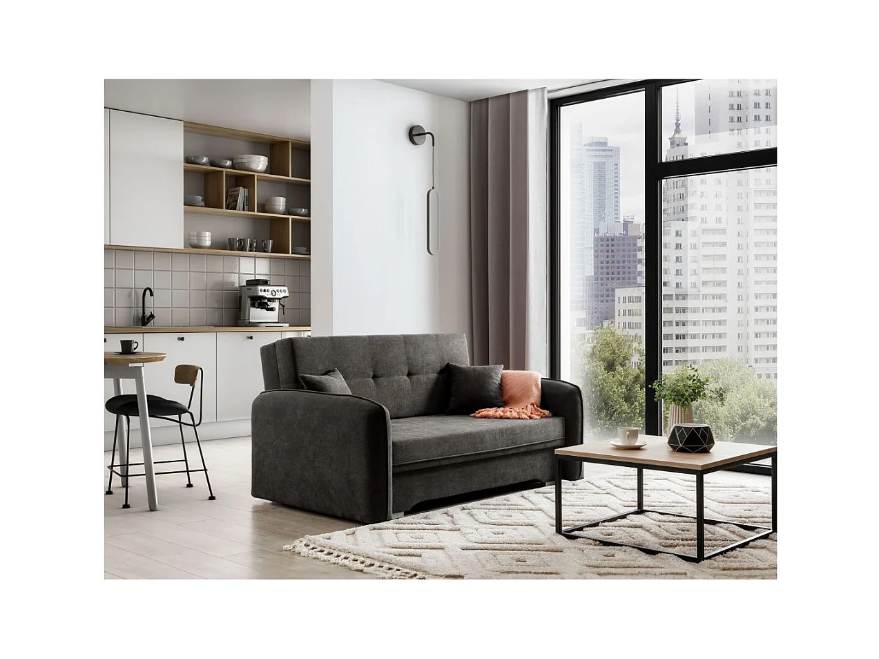 Canapé convertible 2 places SORAYA en tissu - Gris anthracite