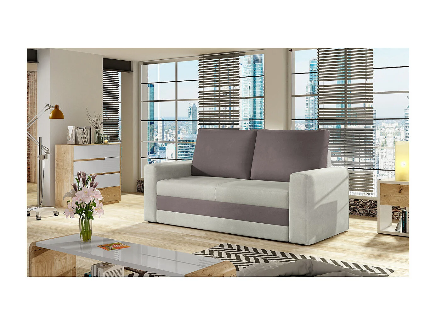 Canapé convertible 2 places ZORA en tissu - Beige