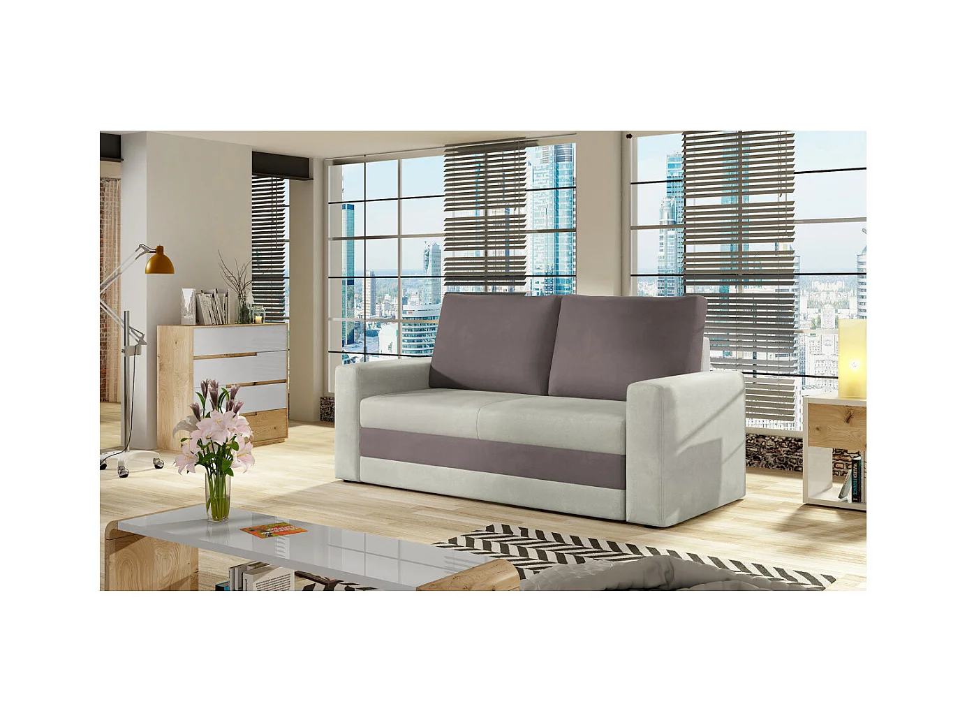 Canapé convertible 2 places ZORA en tissu - Beige
