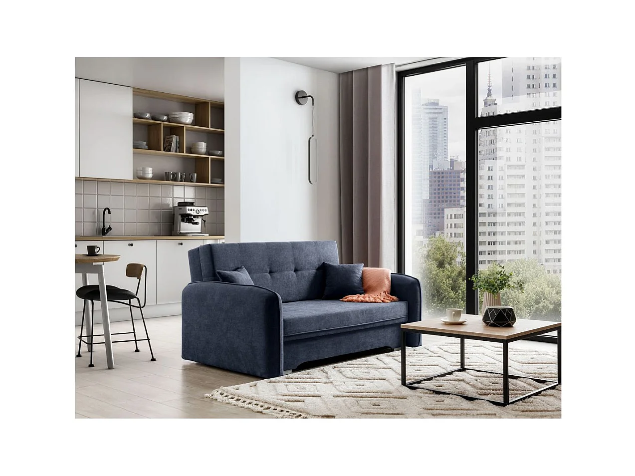 Canapé convertible 2 places SORAYA en tissu - Bleu