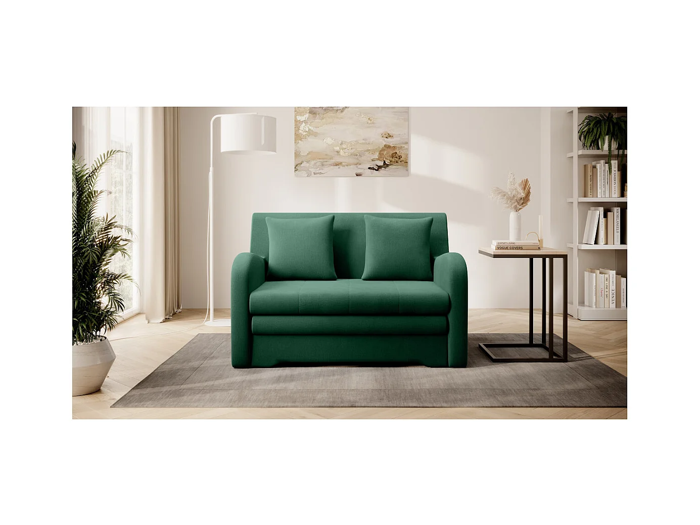 Canapé convertible 2 places SELMA en tissu - Vert