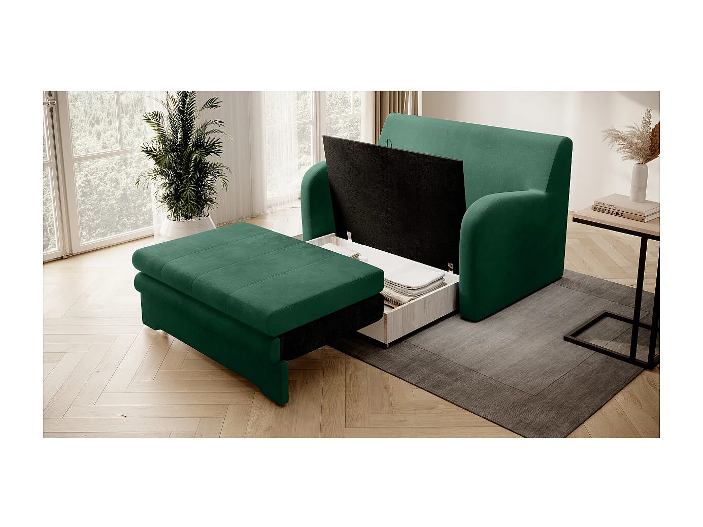 Canapé convertible 2 places SELMA en tissu - Vert