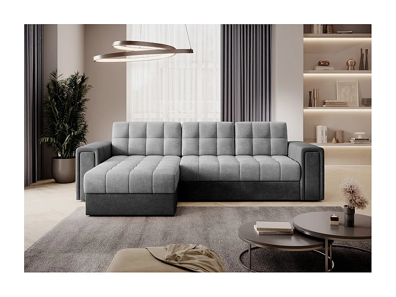 Canapé d'angle 3 places AMINTA convertible en tissu - Gris clair/Gris anthracite