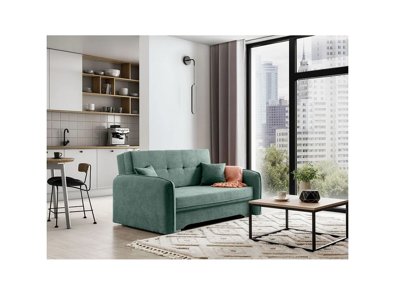 Canapé convertible 2 places SORAYA en tissu - Vert