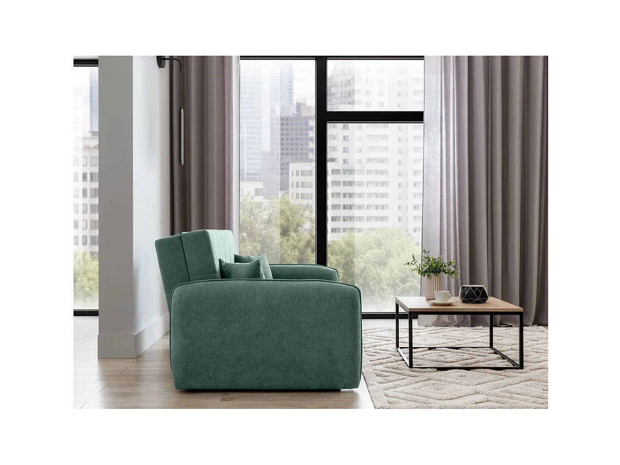 Canapé convertible 2 places SORAYA en tissu - Vert