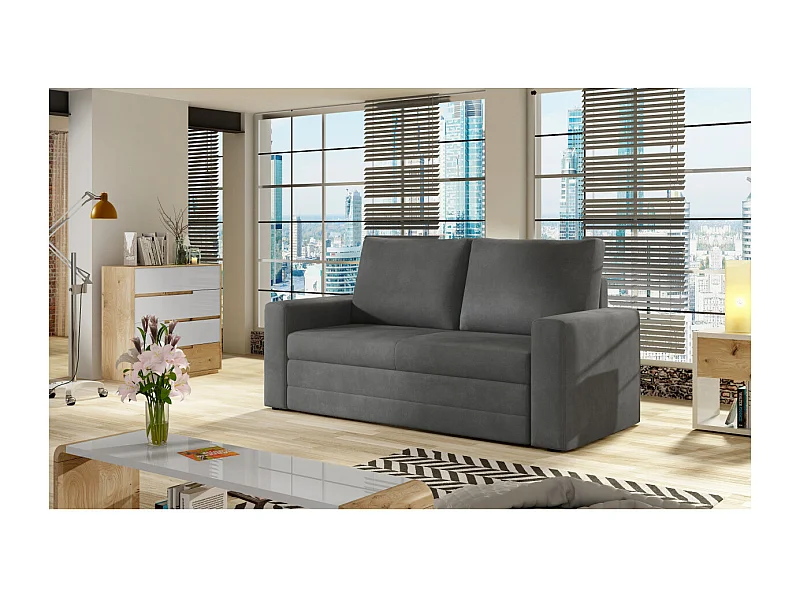 Canapé convertible 2 places ZORA en tissu - Gris anthracite