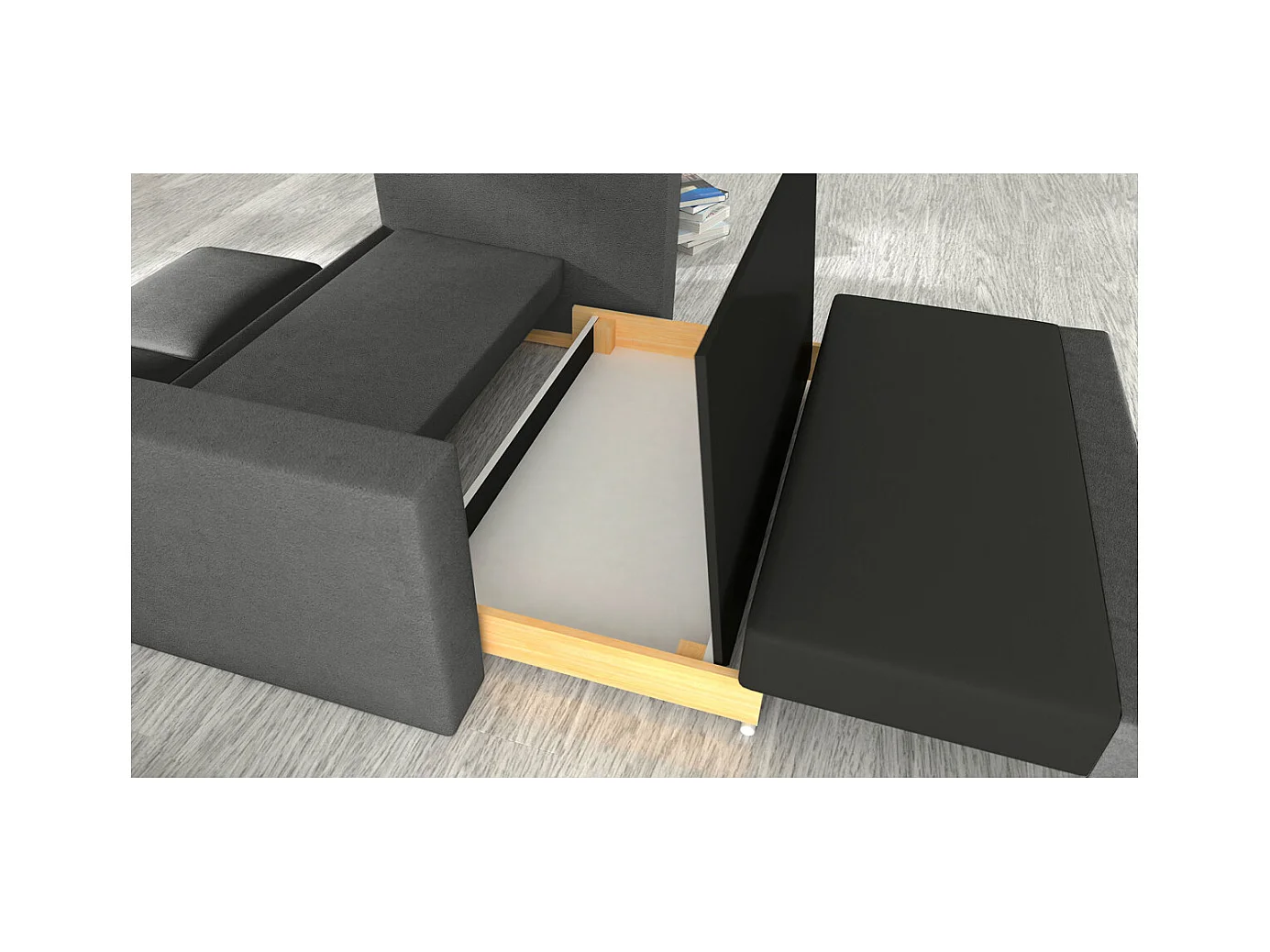 Canapé convertible 2 places ZORA en tissu - Gris anthracite