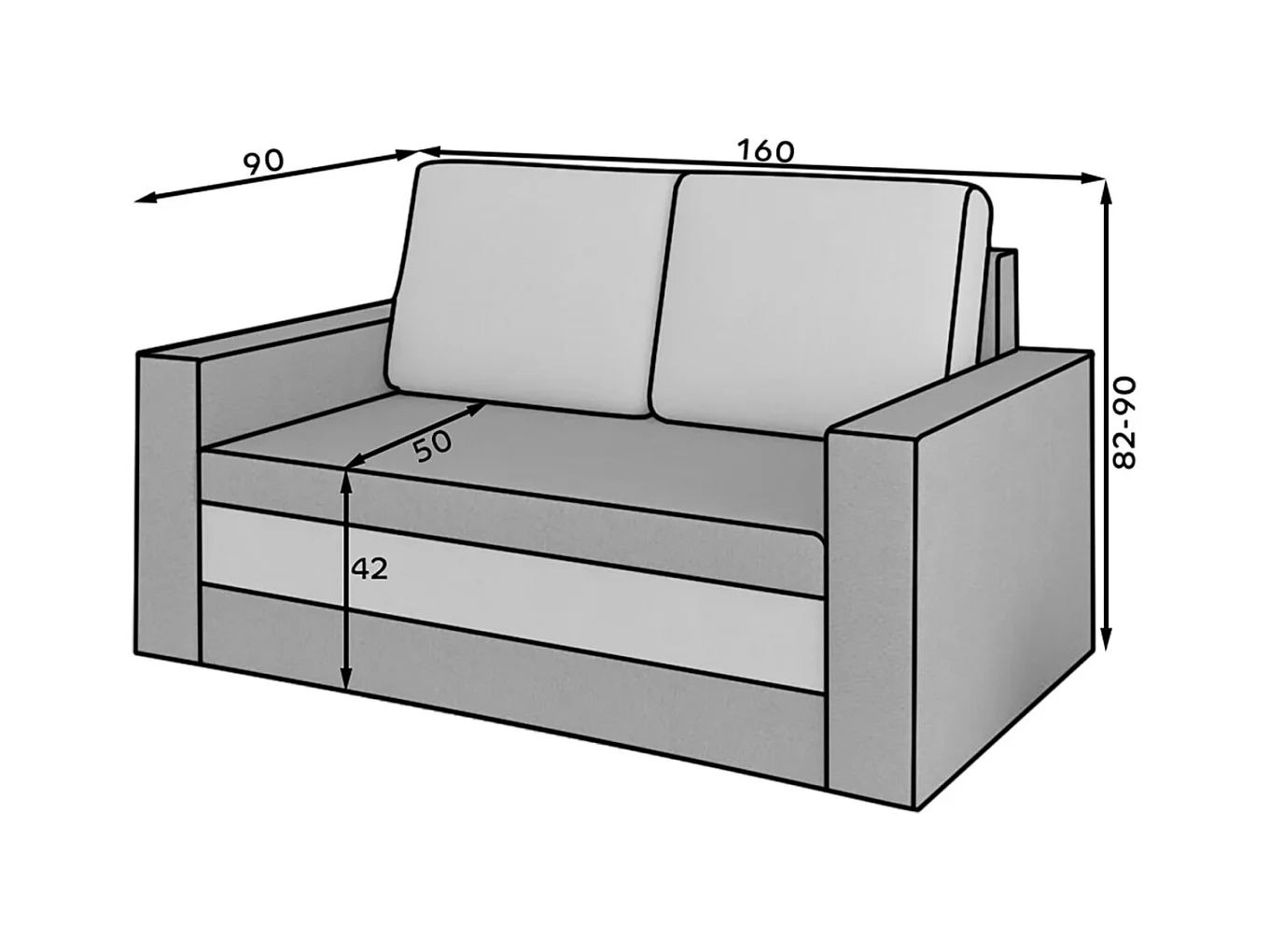 Canapé convertible 2 places ZORA en tissu - Gris anthracite