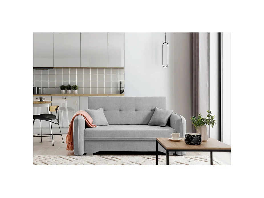 Canapé convertible 2 places SORAYA en tissu - Gris perle