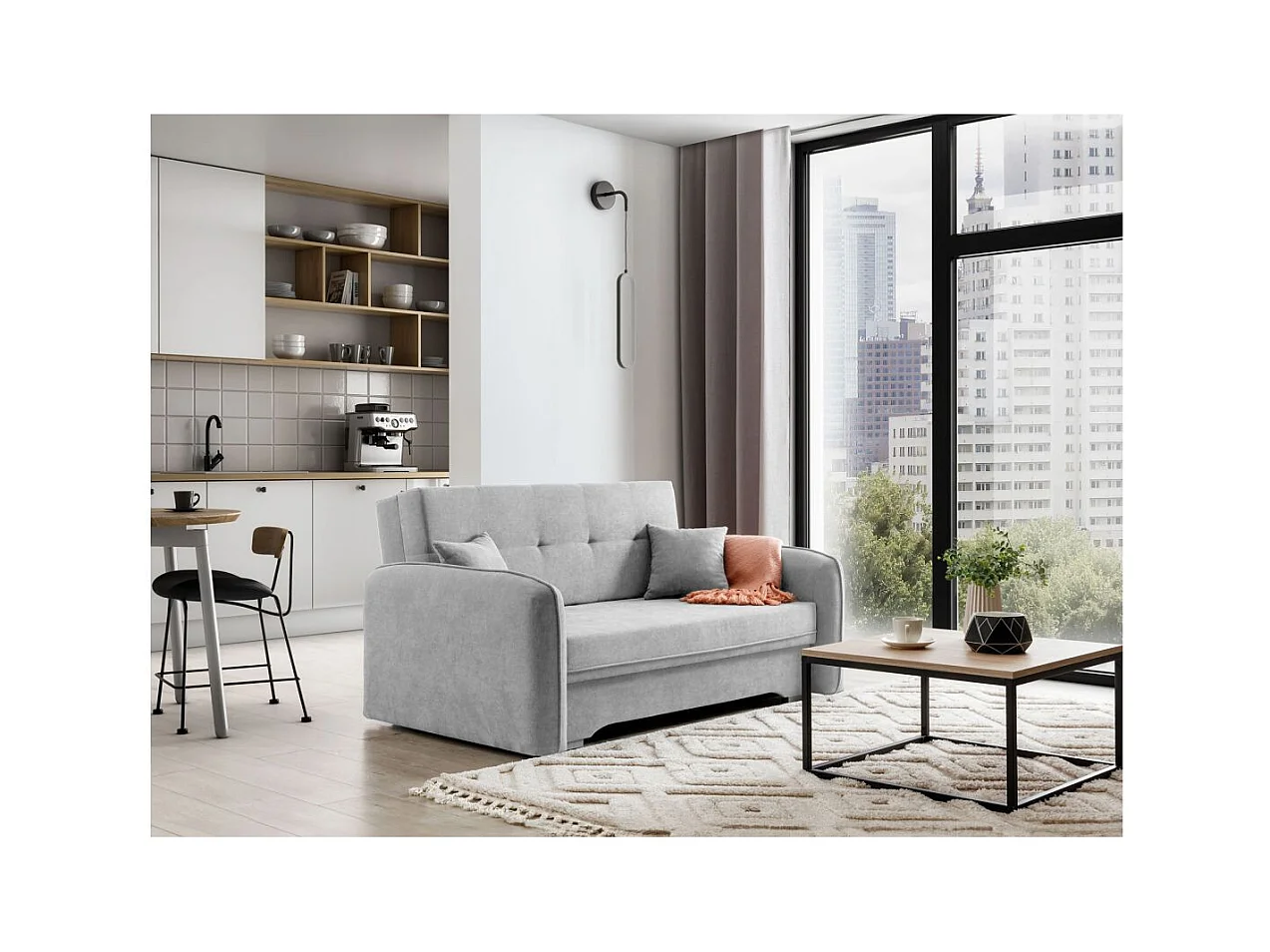 Canapé convertible 2 places SORAYA en tissu - Gris perle