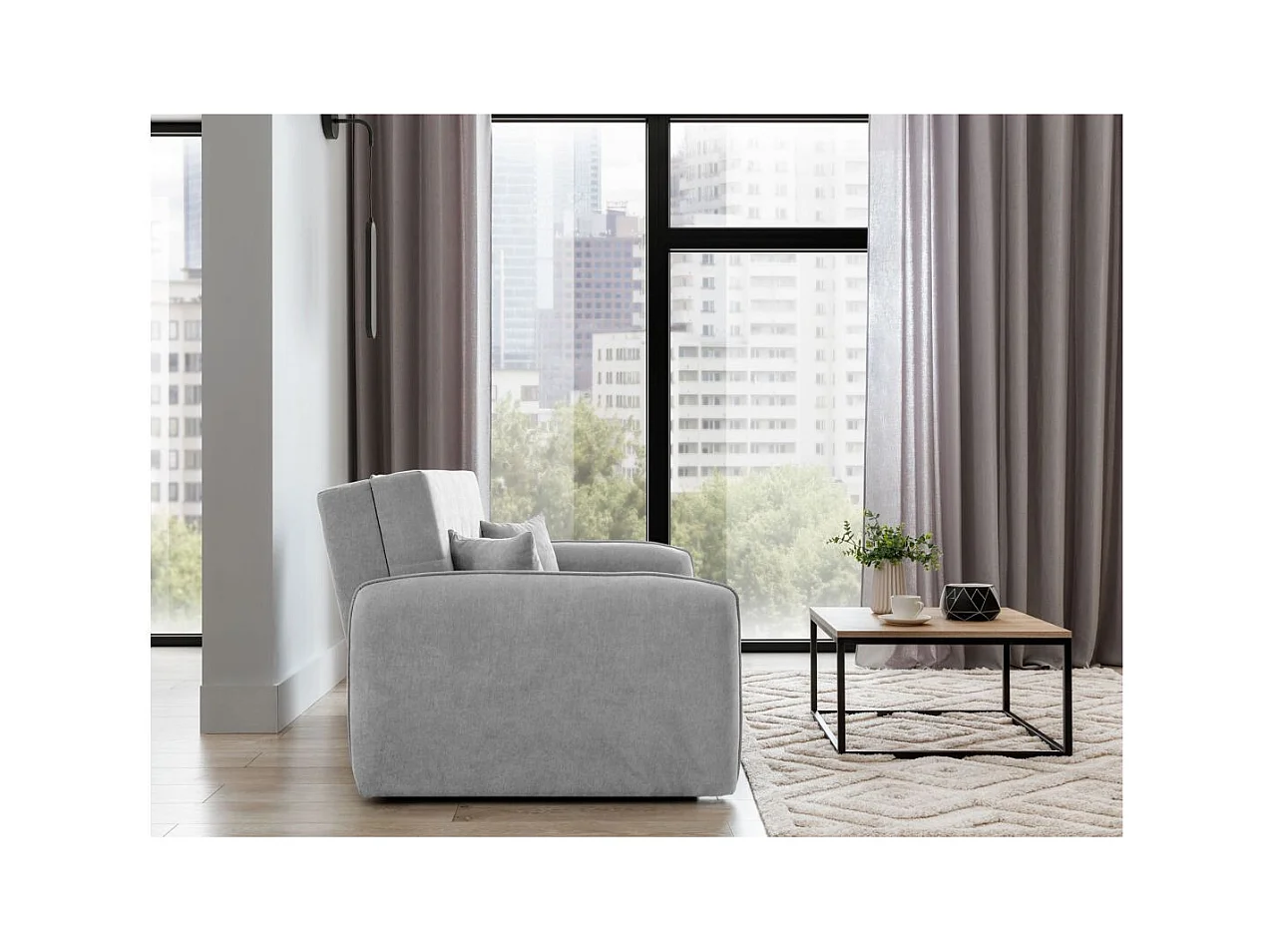 Canapé convertible 2 places SORAYA en tissu - Gris perle