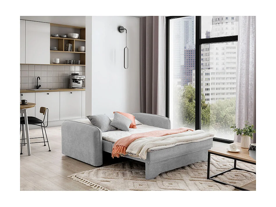 Canapé convertible 2 places SORAYA en tissu - Gris perle