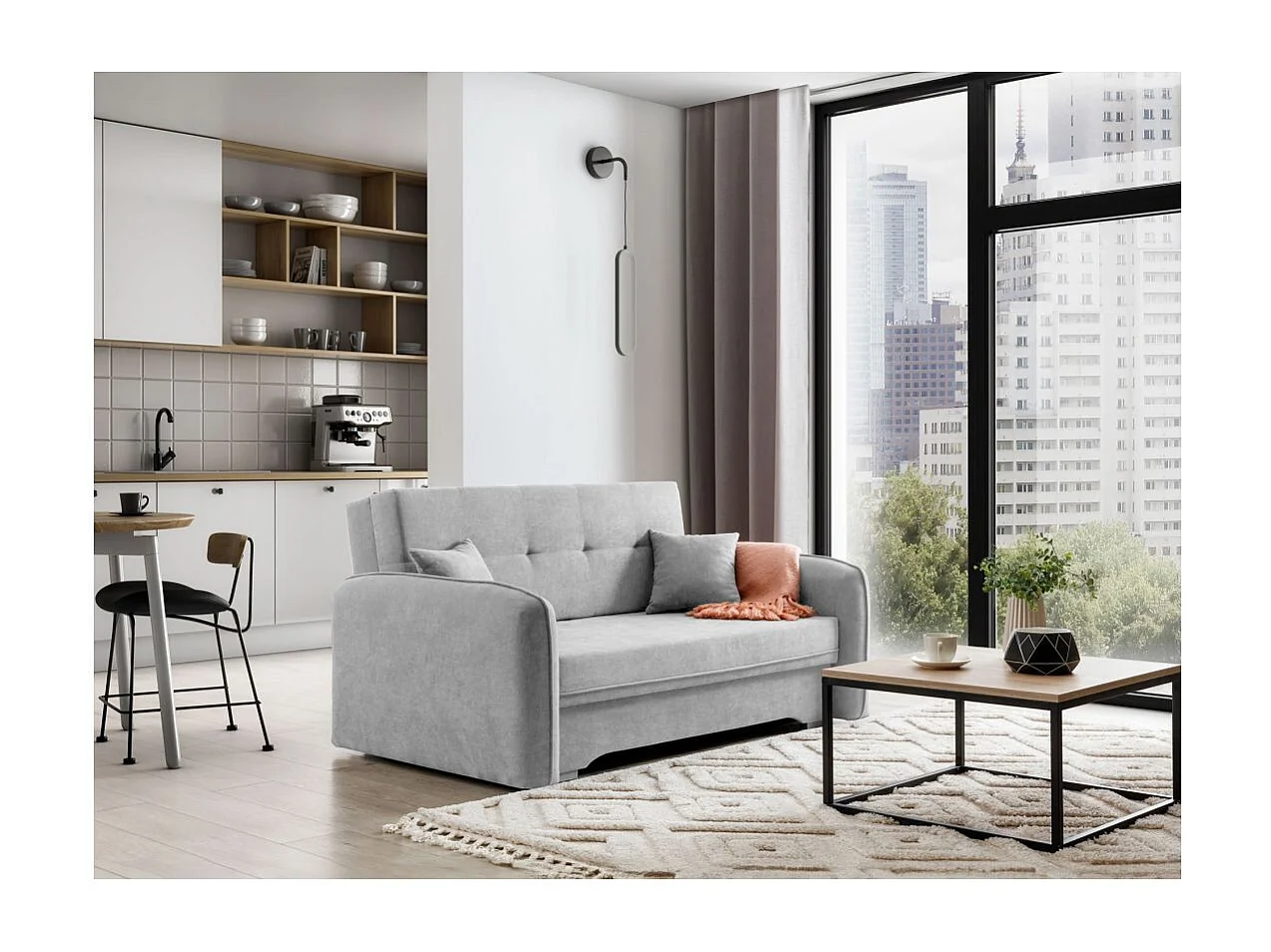 Canapé convertible 2 places SORAYA en tissu - Gris perle