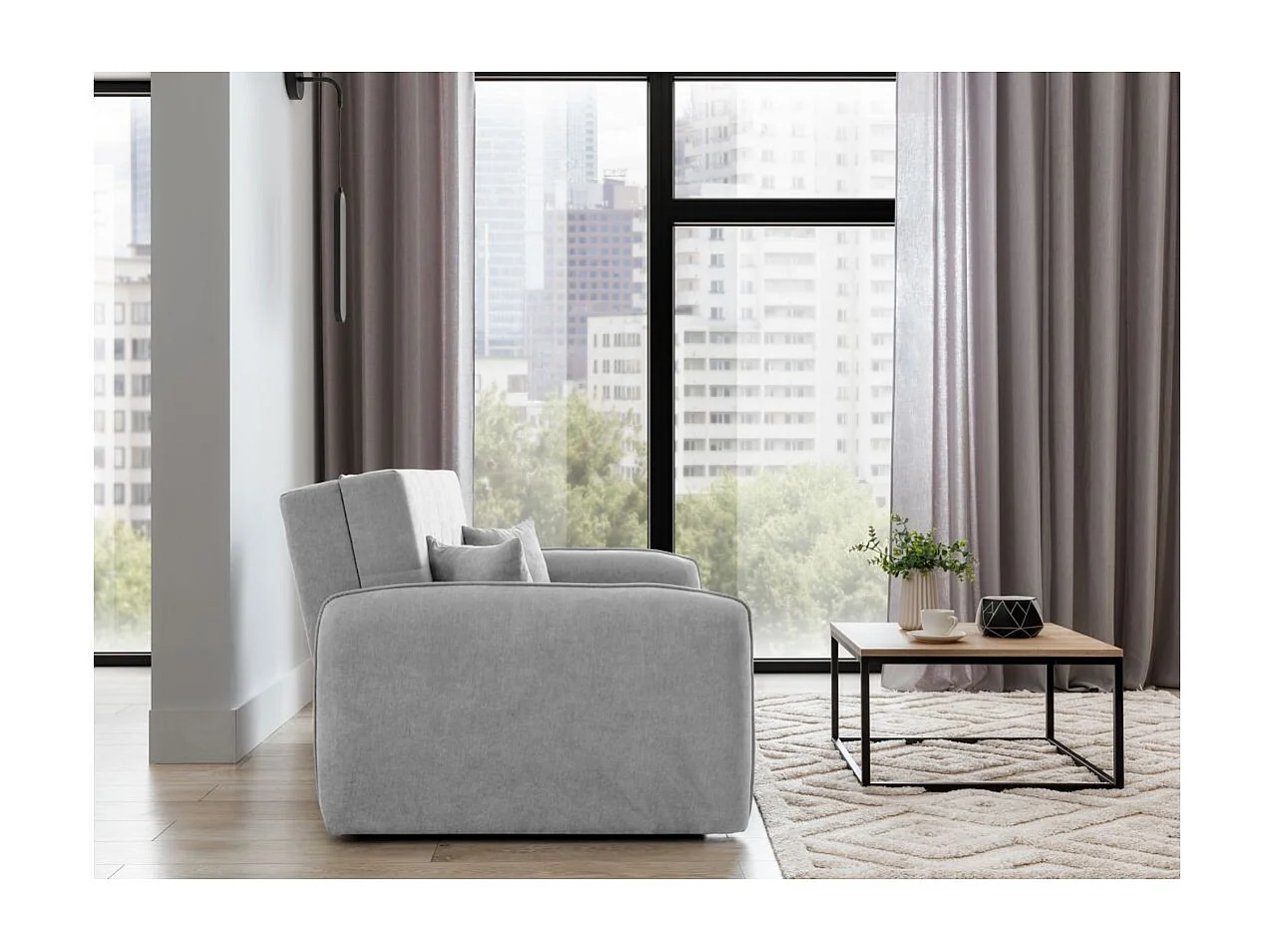 Canapé convertible 2 places SORAYA en tissu - Gris perle