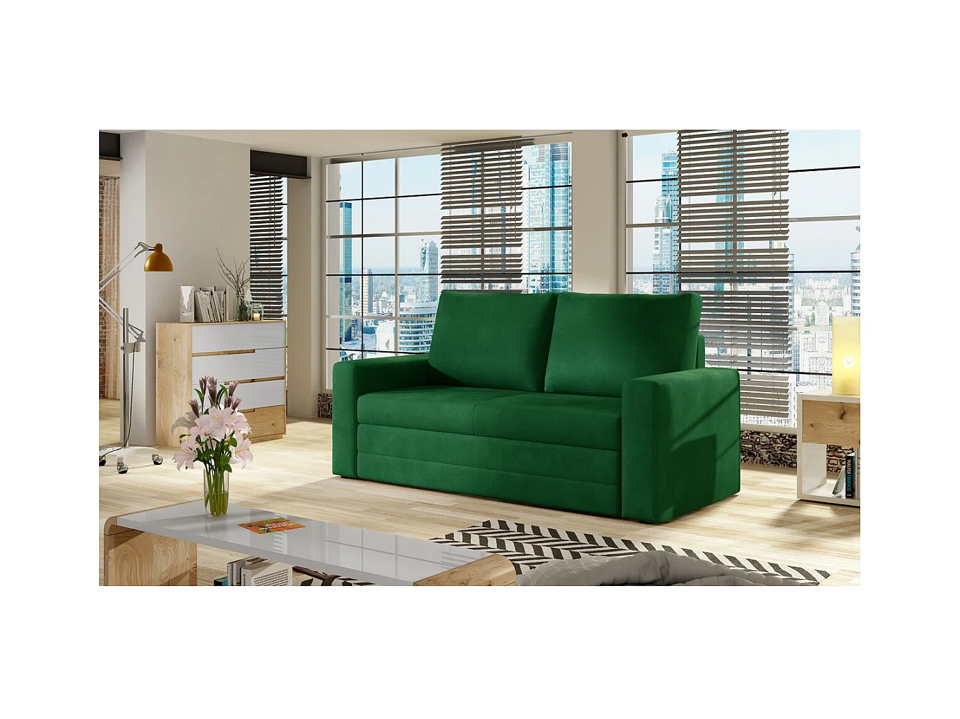 Canapé convertible 2 places ZORA en tissu - Vert
