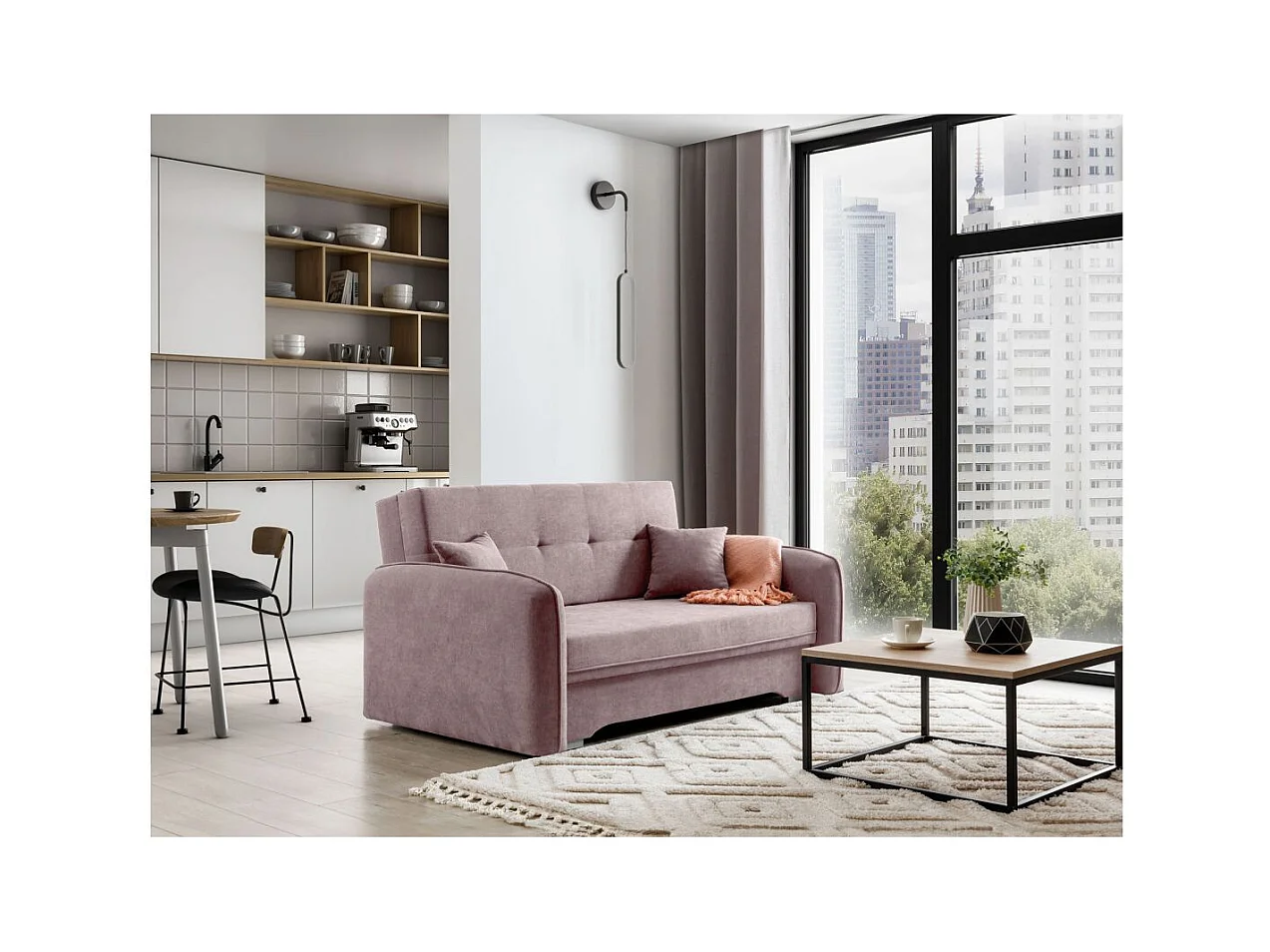 Canapé convertible 2 places SORAYA en tissu - Rose