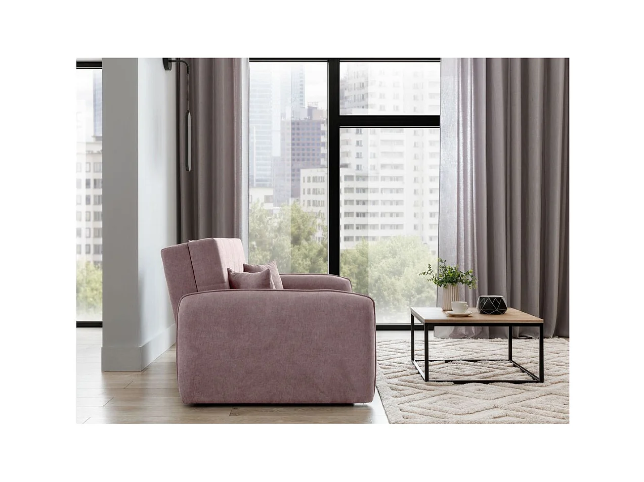 Canapé convertible 2 places SORAYA en tissu - Rose