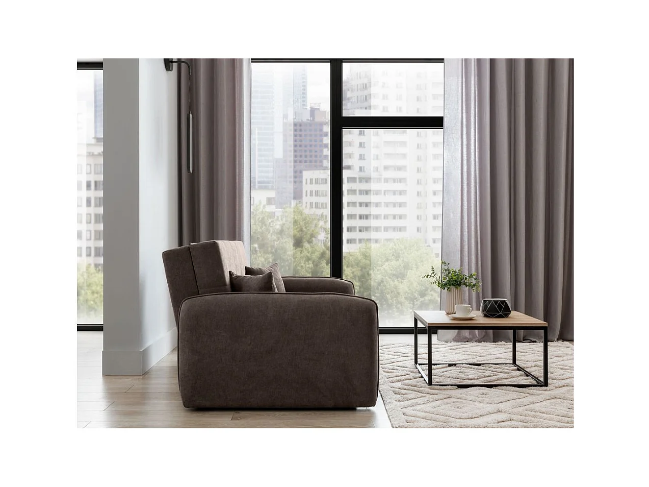 Canapé convertible 2 places SORAYA en tissu - Marron