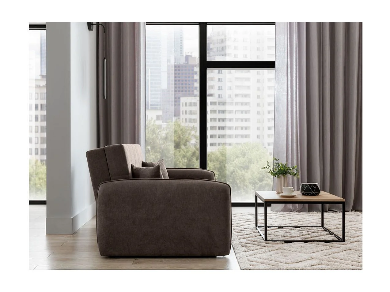 Canapé convertible 2 places SORAYA en tissu - Marron