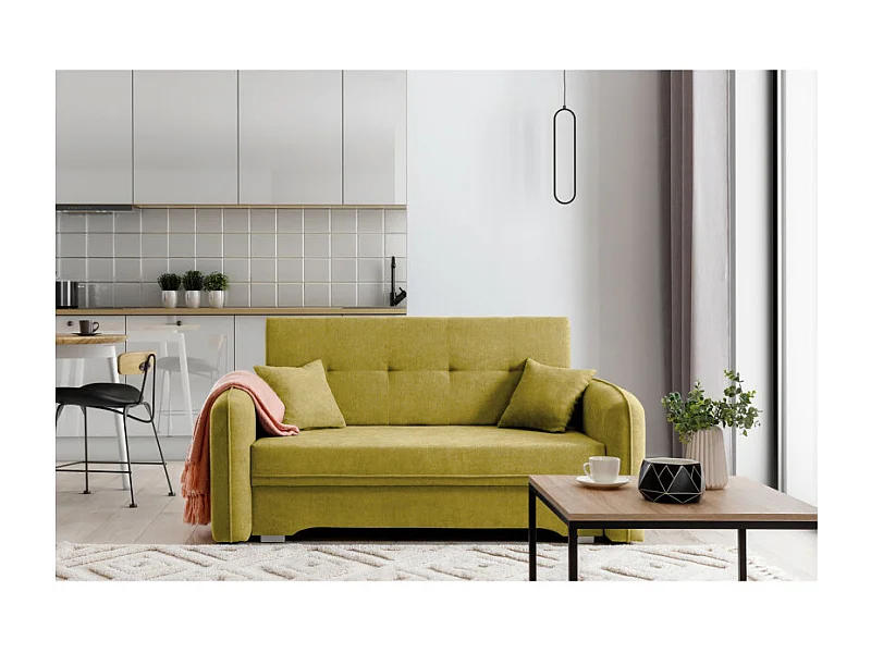 Canapé convertible 2 places SORAYA en tissu - Jaune
