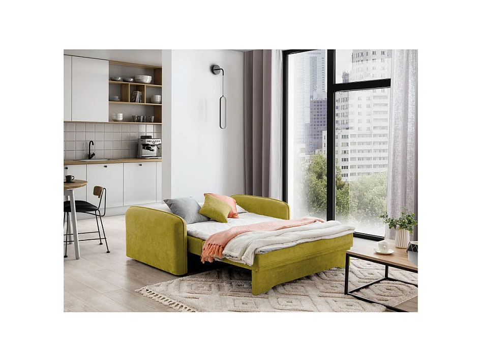 Canapé convertible 2 places SORAYA en tissu - Jaune